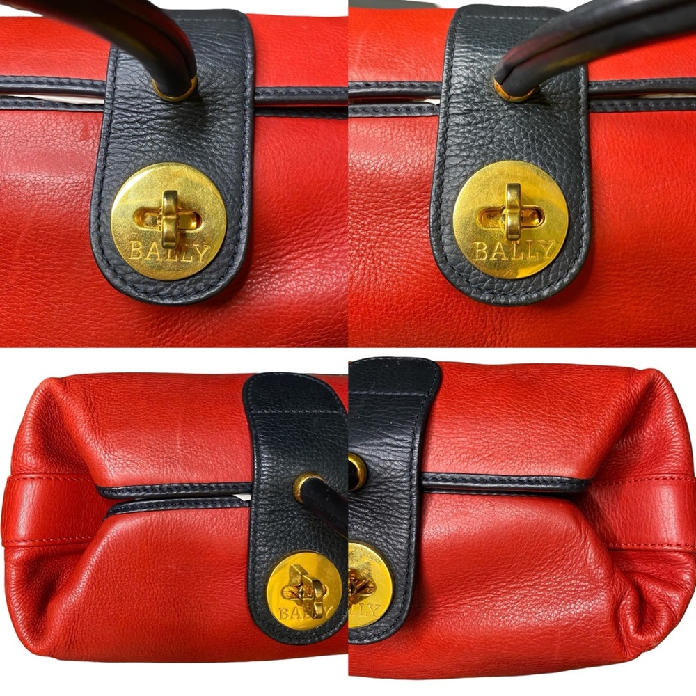 Bally Red/Black Leather Dual Hand with Turn-Lock Top Handle Tote - Picture 14 of 16